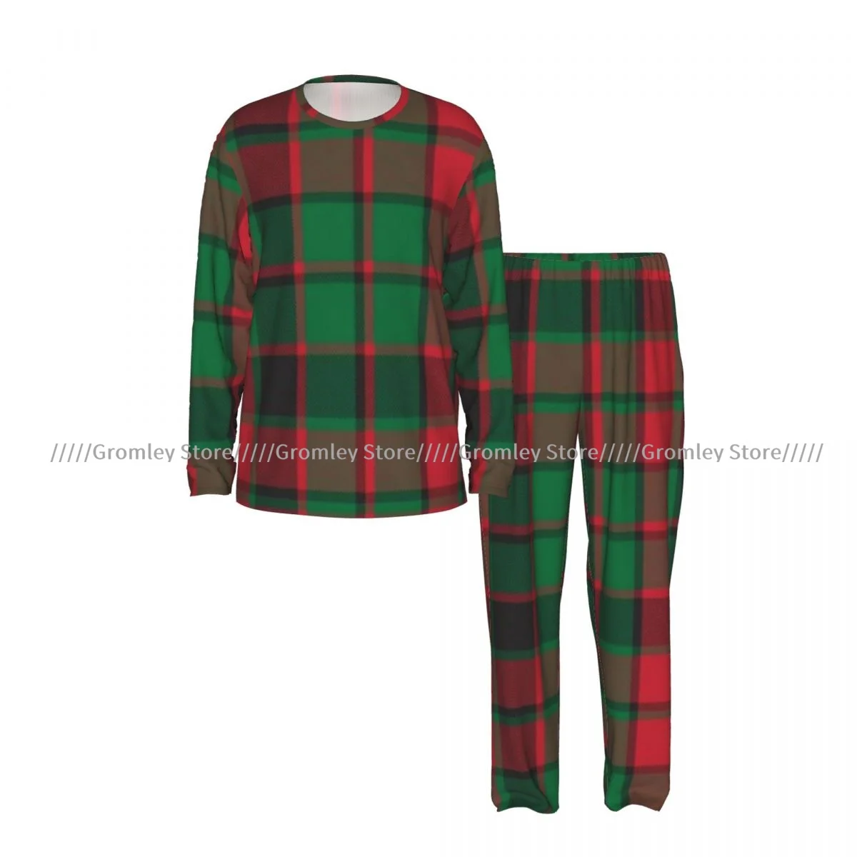 Men's Pajamas Set Plaid Checkered Tartan Christmas Print Long Sleeve Top & Long Pants Sleep Set