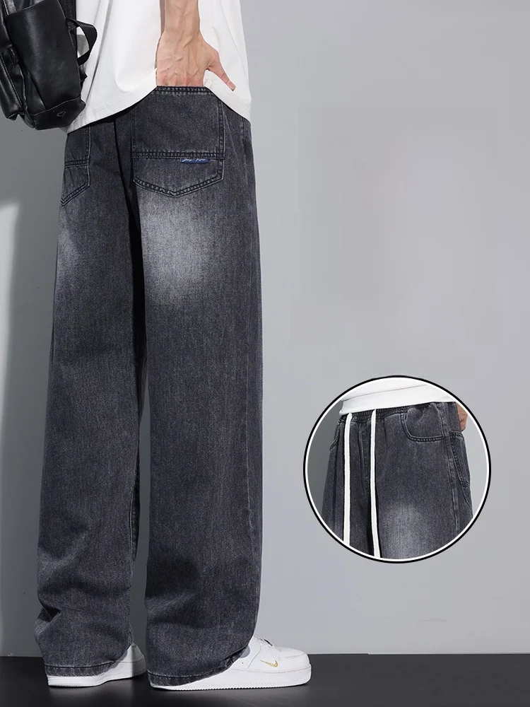 

Ретро-джинсы в американском стиле, свободные прямые широкие брюки для мальчиков-подростков, универсальные длинные брюки из смесового хлопка и полиэстера