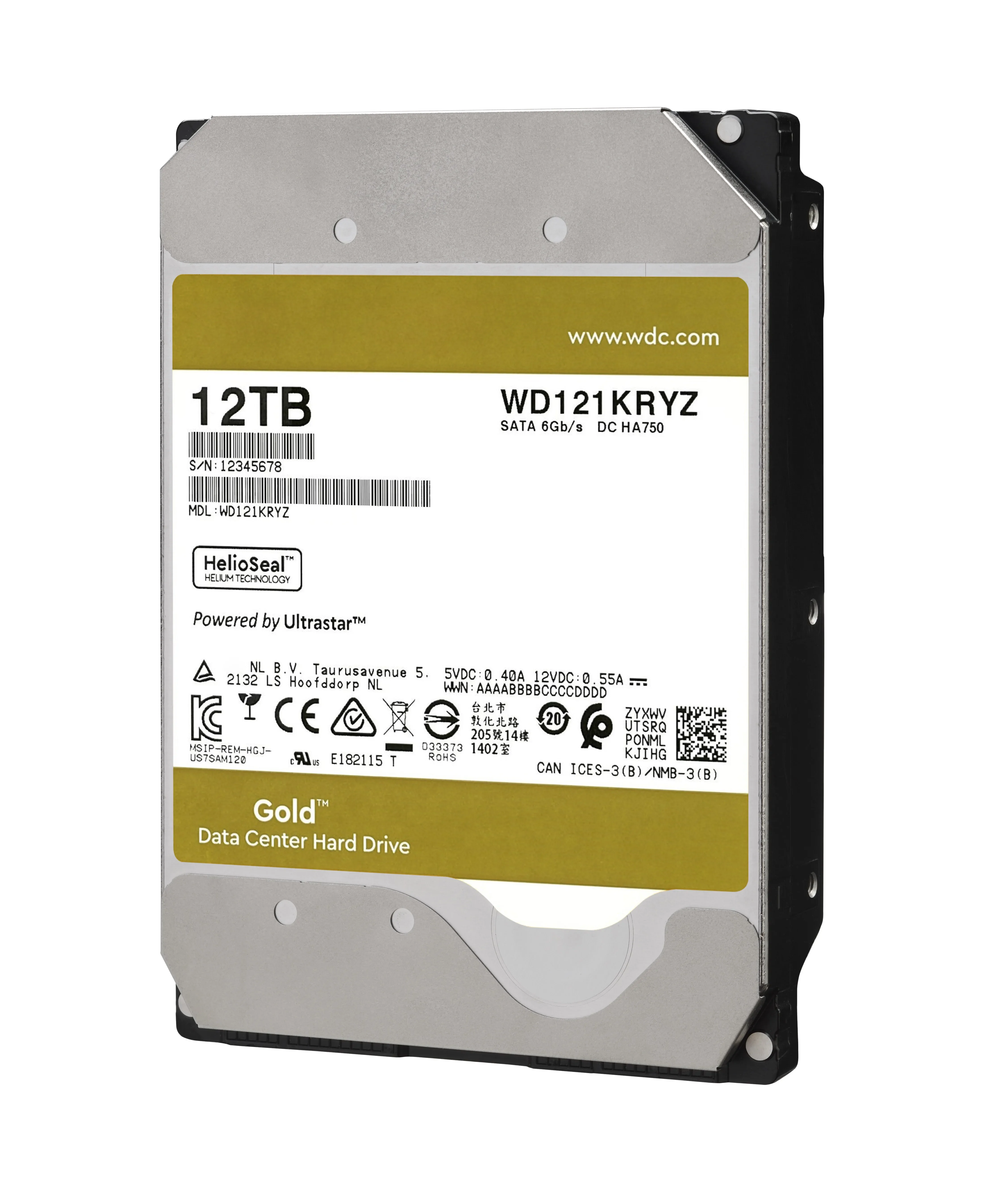 Gold WD121KRYZ 12TB 7.2K RPM SATA 6Gb/s 512e Enterprise 3.5in Server Internal Hard Drive HDD