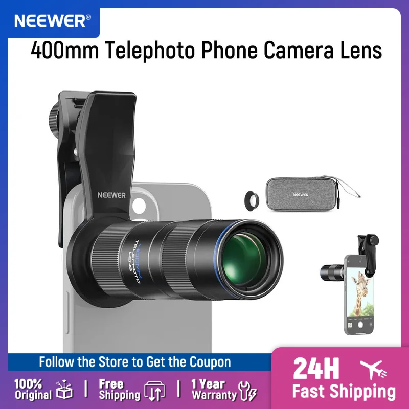 NEEWER 400mm Telephoto Phone Camera Lens with 17mm Threaded Lens Clip 70cm Minimal Macro Focus Distance For iPhone Samsung