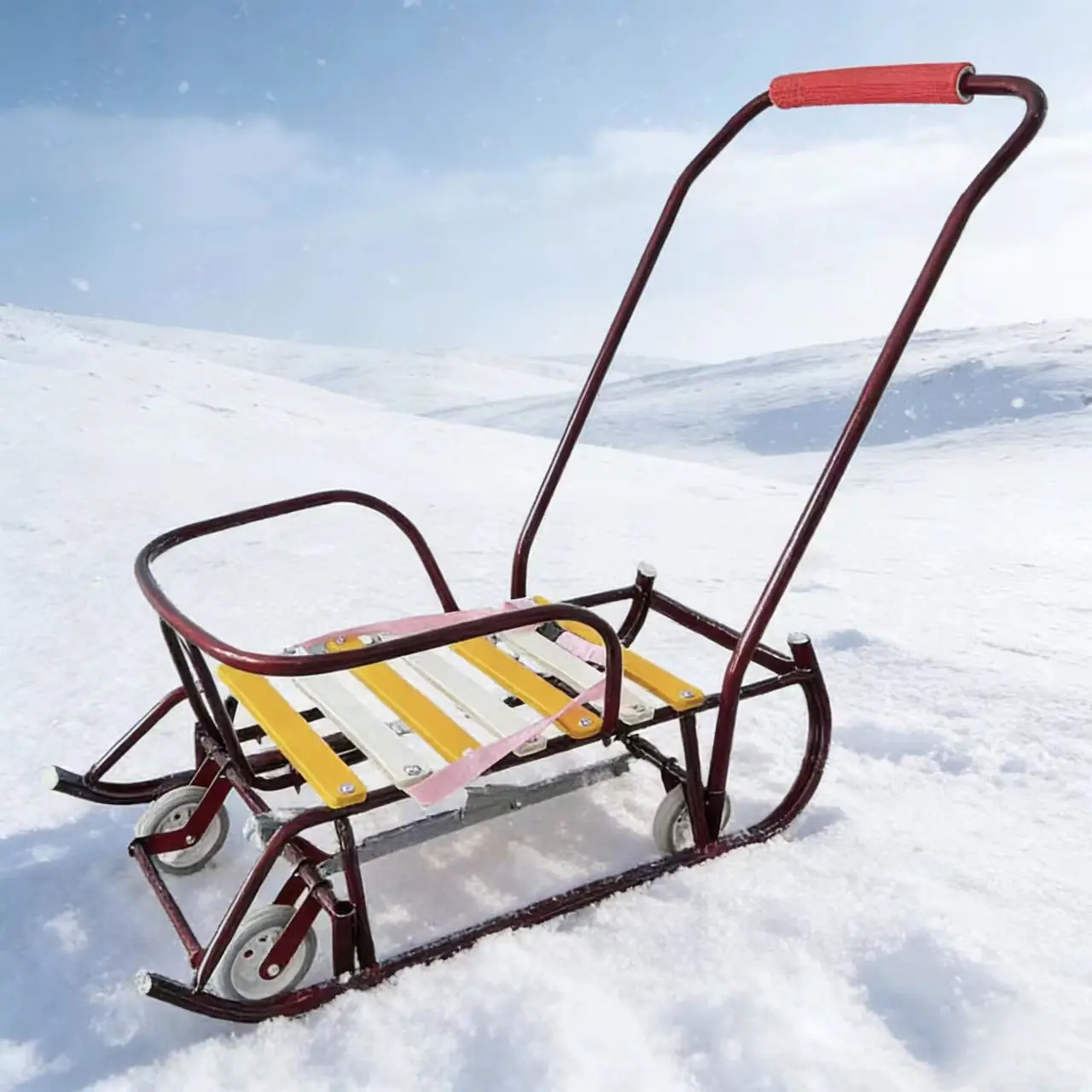 4-Wheel Winter Bobsleigh, Metal & Wooden Snow Sled for Wholesale Outdoor Activities