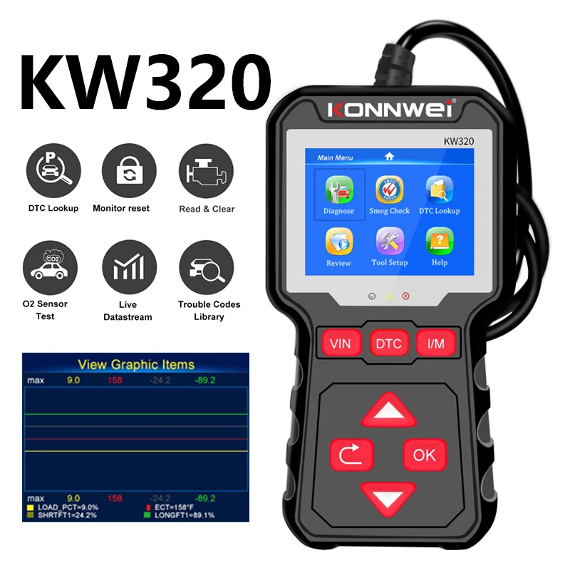 

KONNWEI KW320 автомобильный портативный сканер Obd2 профессиональные автомобильные считыватели кодов Obd 2, диагностические инструменты, автоматический OBDII диагностический сканер