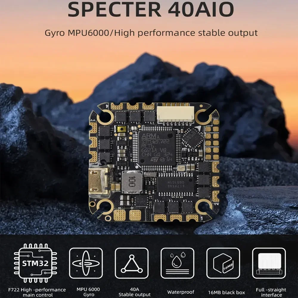 

Контроллер полета HGLRC SPECTER F722 40A AIO 4-6S MPU6000 40A ESC 25,5x25,5 мм для 2-4-дюймового радиоуправляемого FPV беспилотного летательного аппарата