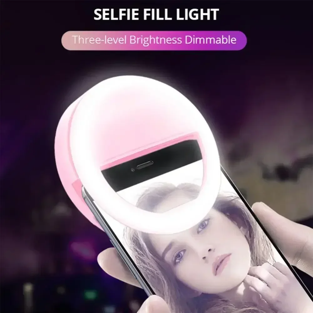 LED Selfie Ring Light Mobile Phone Clip-On Lamp Portable USB Charge LED Selfie Light Ins Flash Light Photo Camera For Smartphone