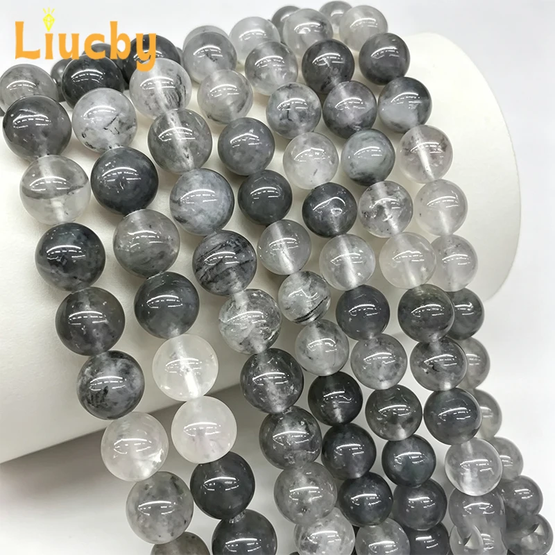 Großhandel Natürliche Grau-Weiße Trübe Quarz-Lose-Perlen Runde Perlen für DIY-Schmuckherstellung 6mm 8mm 10mm 12mm 14mm 15 Zoll Stränge – Detail 2