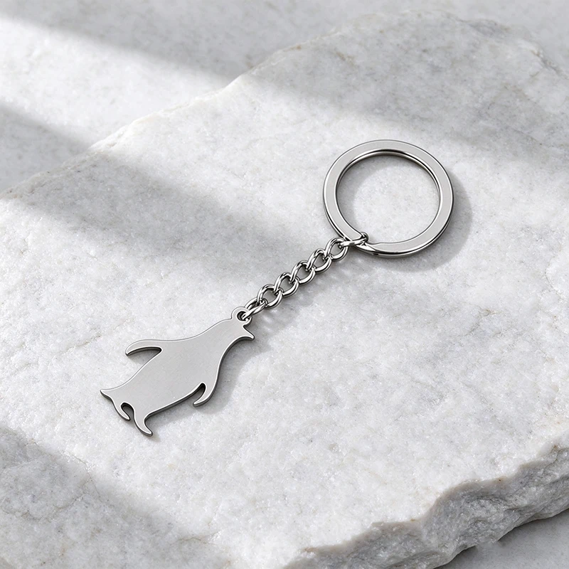Cartoon Stainless Steel Penguin Pendant Keychains Arctic Animal Keyring Girls Student Schoolbag Purse Key Chain Gift Accessories