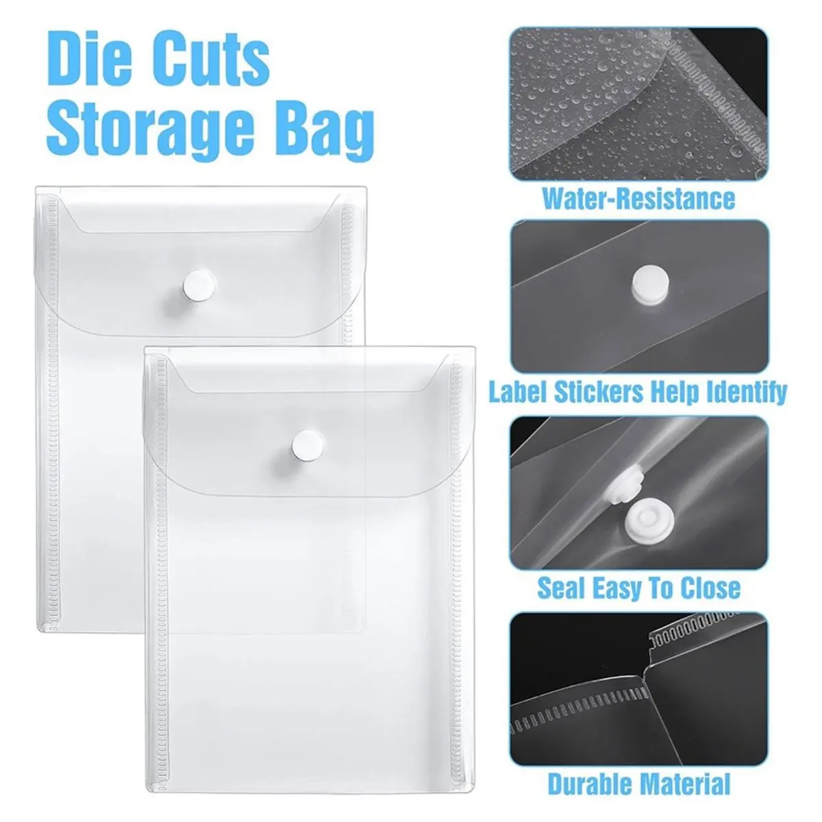 50Pcs Stamp and Die Storage Pockets 5x7, Clear Snap Plastic Envelopes, Reusable Plastic Folders for Stamps, Cutting Dies