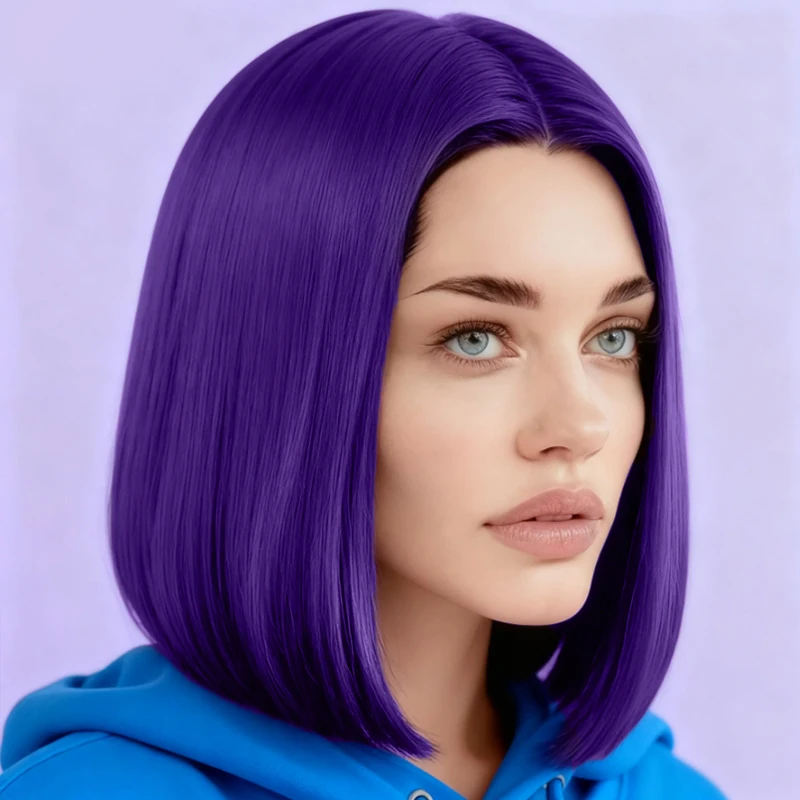 باروكة صناعية أرجوانية بطول الكتف، 12 بوصة، شعر مستقيم بدون غرة، مناسبة للمهرجانات الموسيقية والكرنفالات