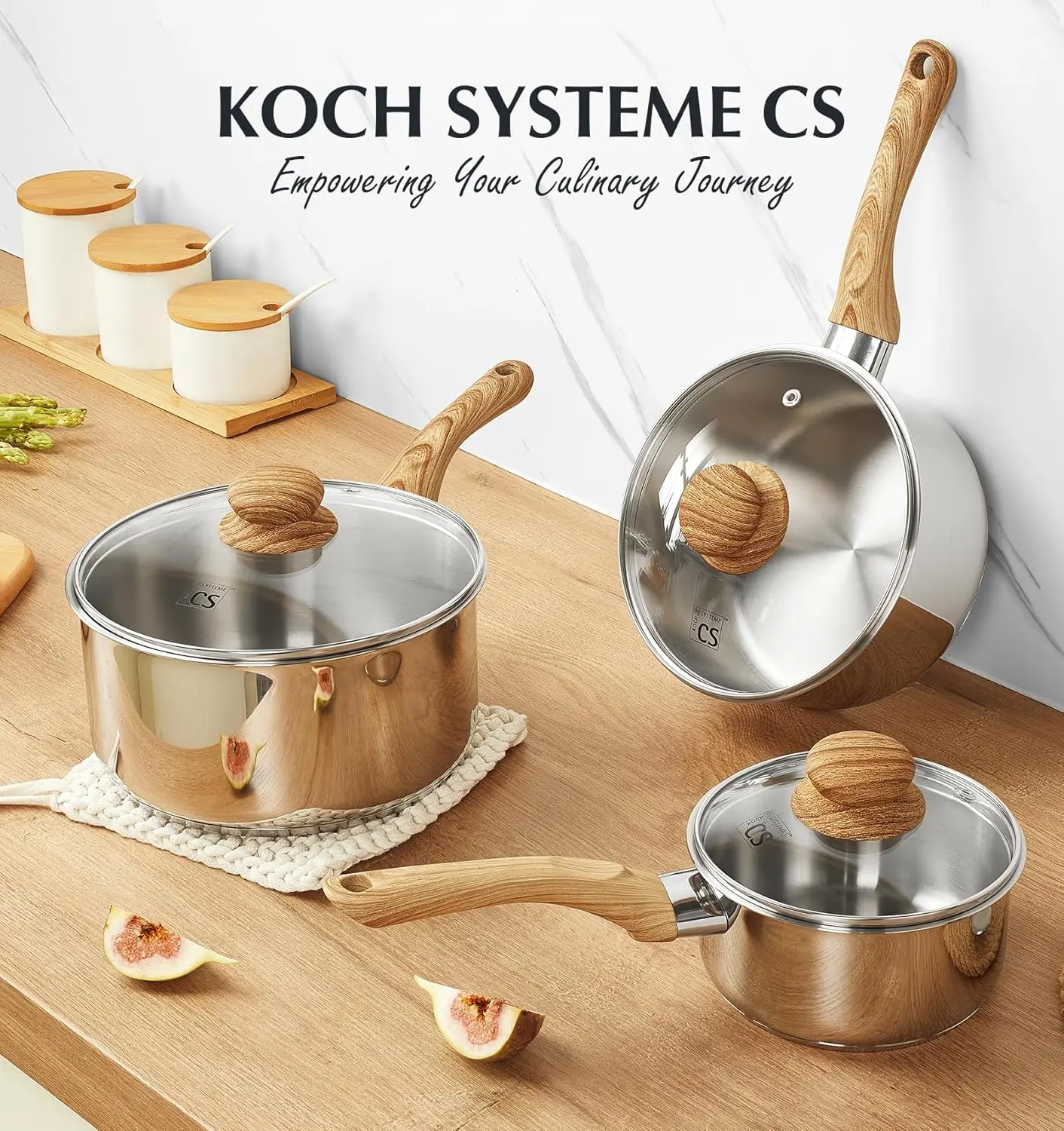 

KOCH SYSTEME CS Набор кастрюль из нержавеющей стали, набор из 6 частей для соуса 1QT, 2QT и 3QT с термостойкой бакелитовой ручкой