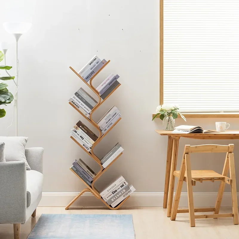 Tree-shaped bookshelf Floor-to-ceiling student home bedroom space-saving storage cabinet Modern simple small bookcase