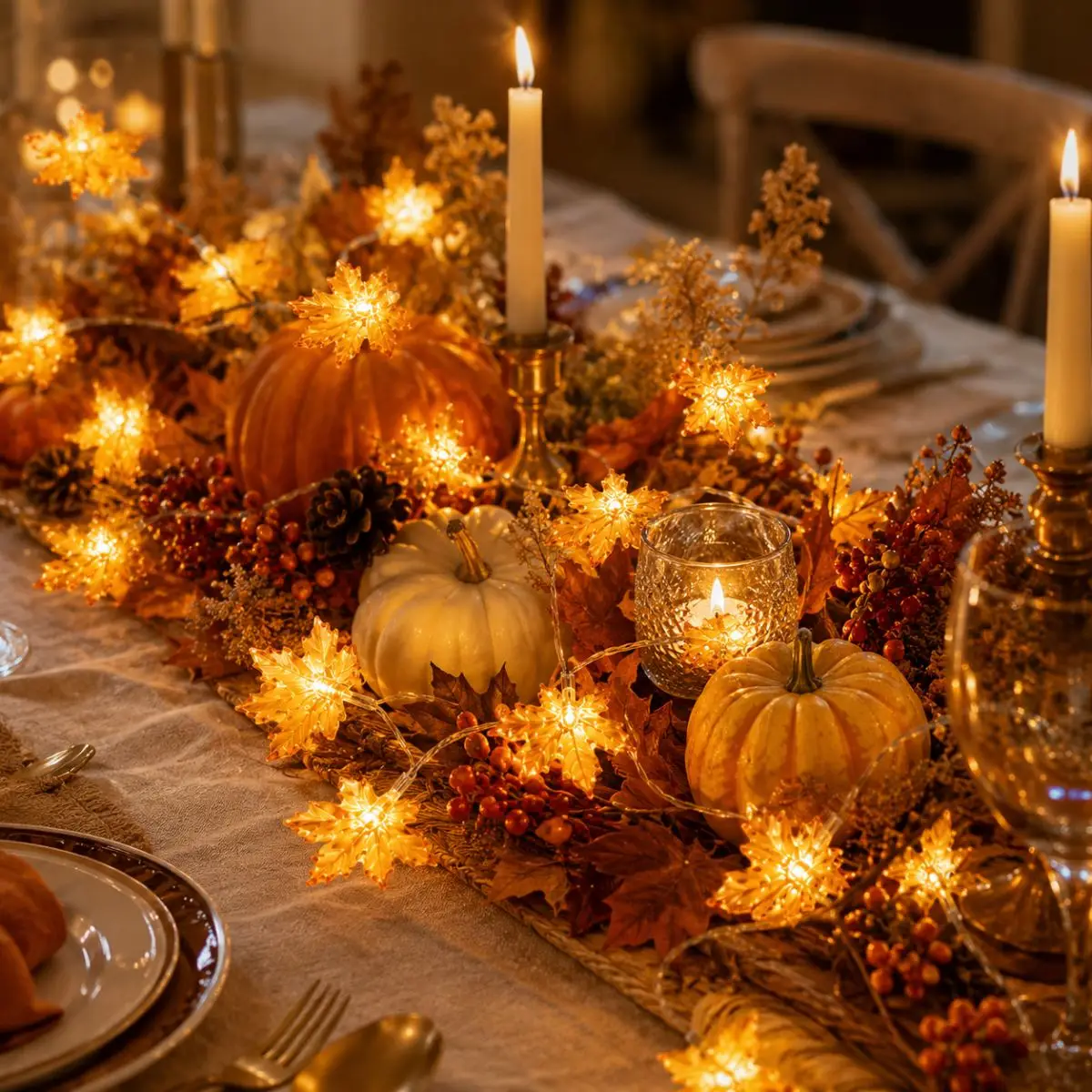 1pc 20 LED Halloween Maple Leaf LED String Light Battery Powered Fairy Lights For Home Thanksgiving Halloween Party Autumn Decor