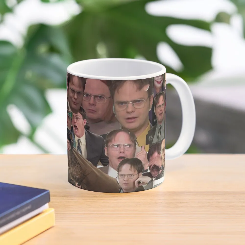 Dwight Schrute Collage Classic  Mug Printed Simple Design Drinkware Coffee Image Cup Handle Round Picture Photo Tea Gifts