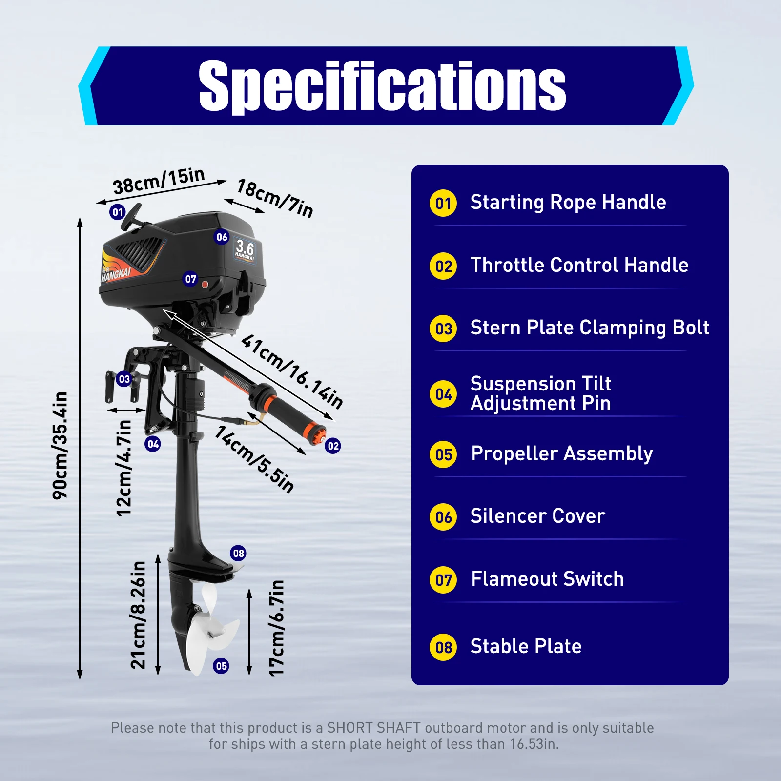 3.6HP 2-Stroke Outboard Motor Fishing Boat Dinghy Engine CDI and Half Water-cooling and Half Air-cooling System