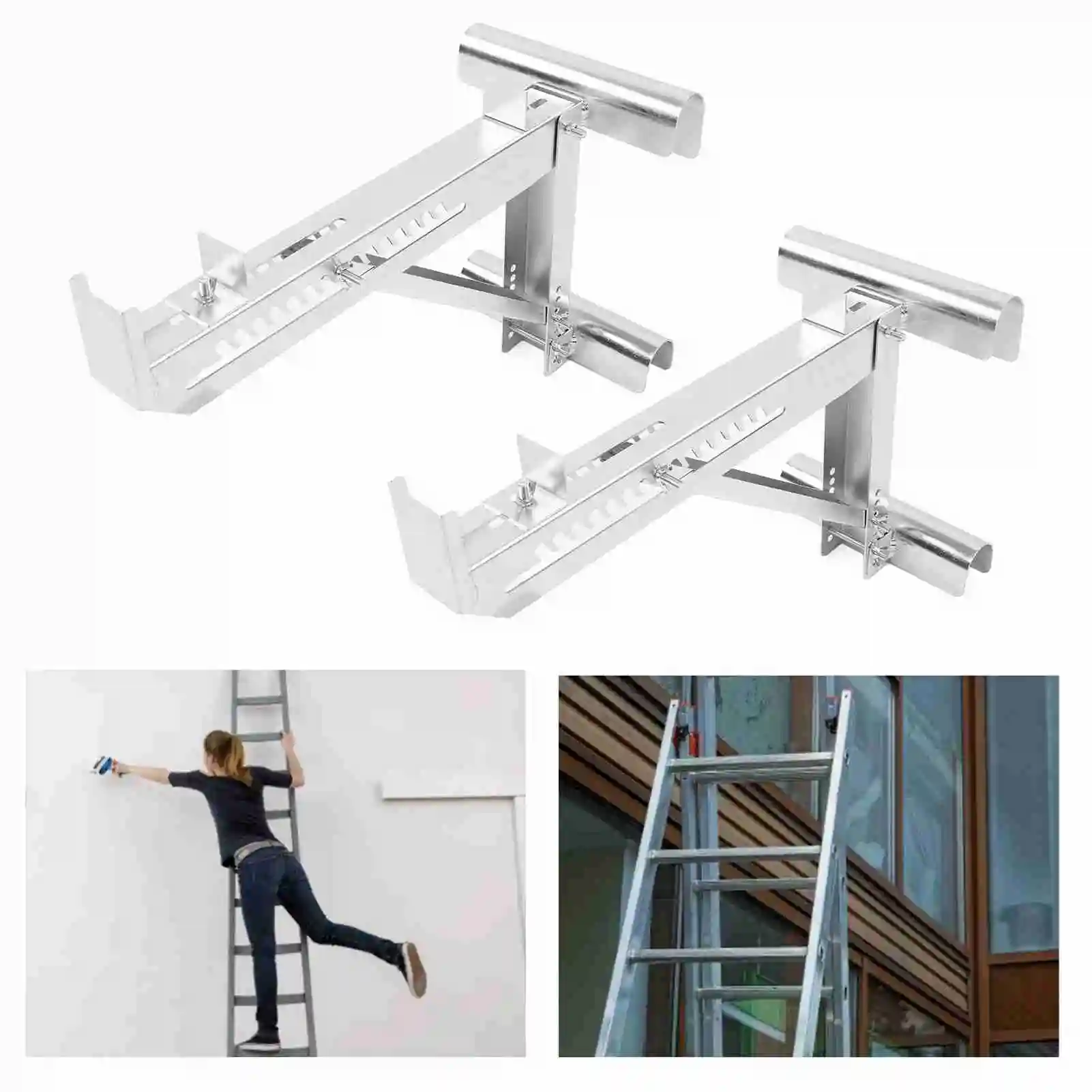 2PCS Ladder Jacks Adjustable Stabilizer Tripod Load Bearing Bracket Alloy Steel Ladder Stand Kit