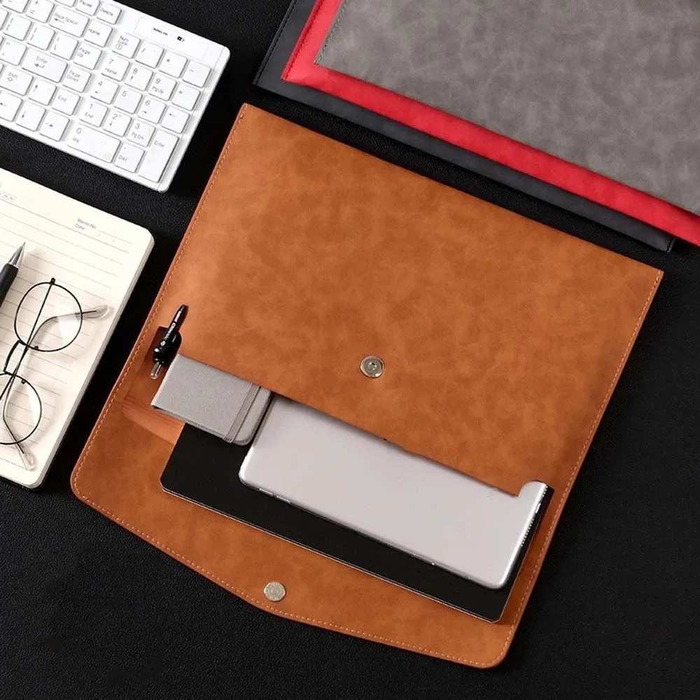 

High-Grade Button Design Tablet Bag Filing Products Laptop Bag Document Organizer Bag PU Leather Folder Business Handbag