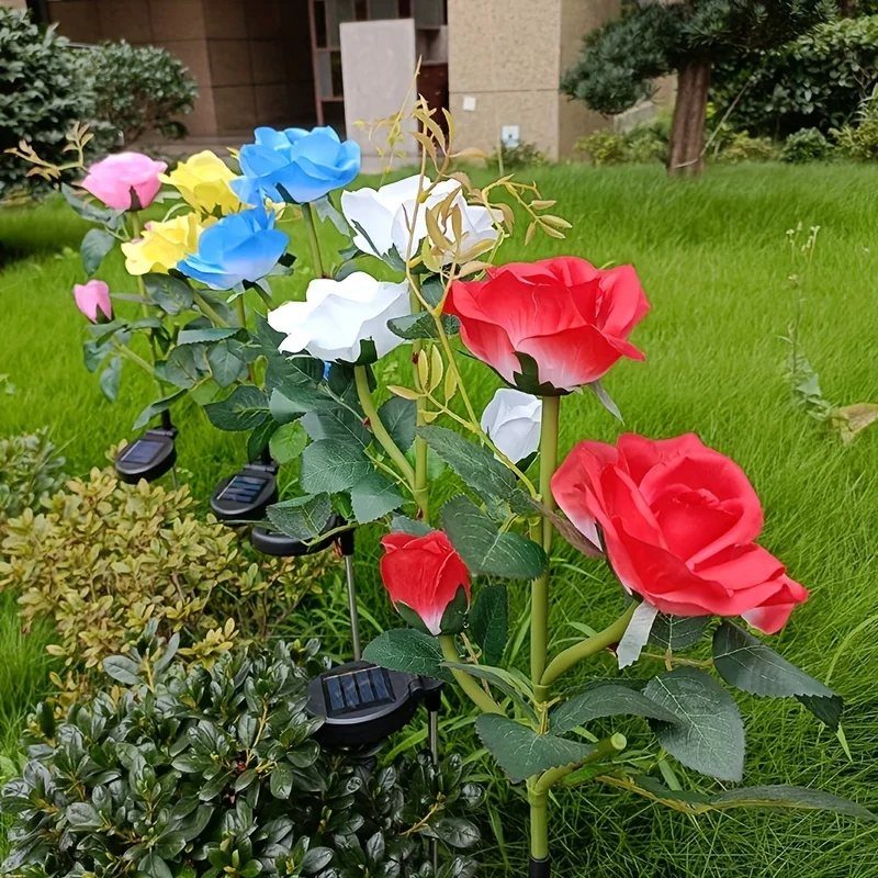 5er Pack Garten Solar dekorative Licht im Freien wasserdicht realistische künstliche Rose Blume für Hinterhof Weg Veranda Schritt Denkmal