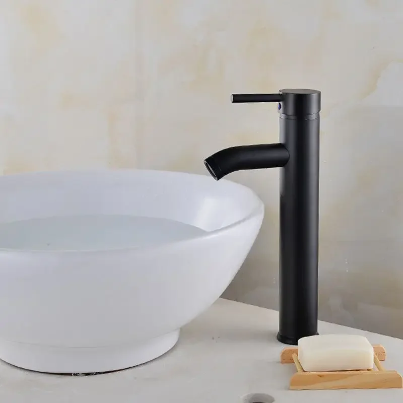 Matte Black Bathroom Basin Faucet Stainless Steel Sink Faucet Single Lever Cold Hot Water Mixer Tap Wash Basin Tap Deck Mounted