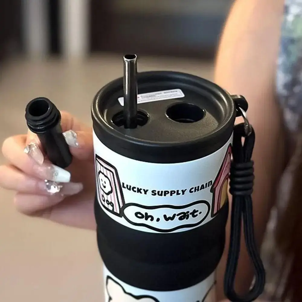 

Cute Stainless Steel Insulated Cup Drinking Kettle Leak Proof Insulated Water Cup 700ML Heat-resistant Straw Coffee Cup Home