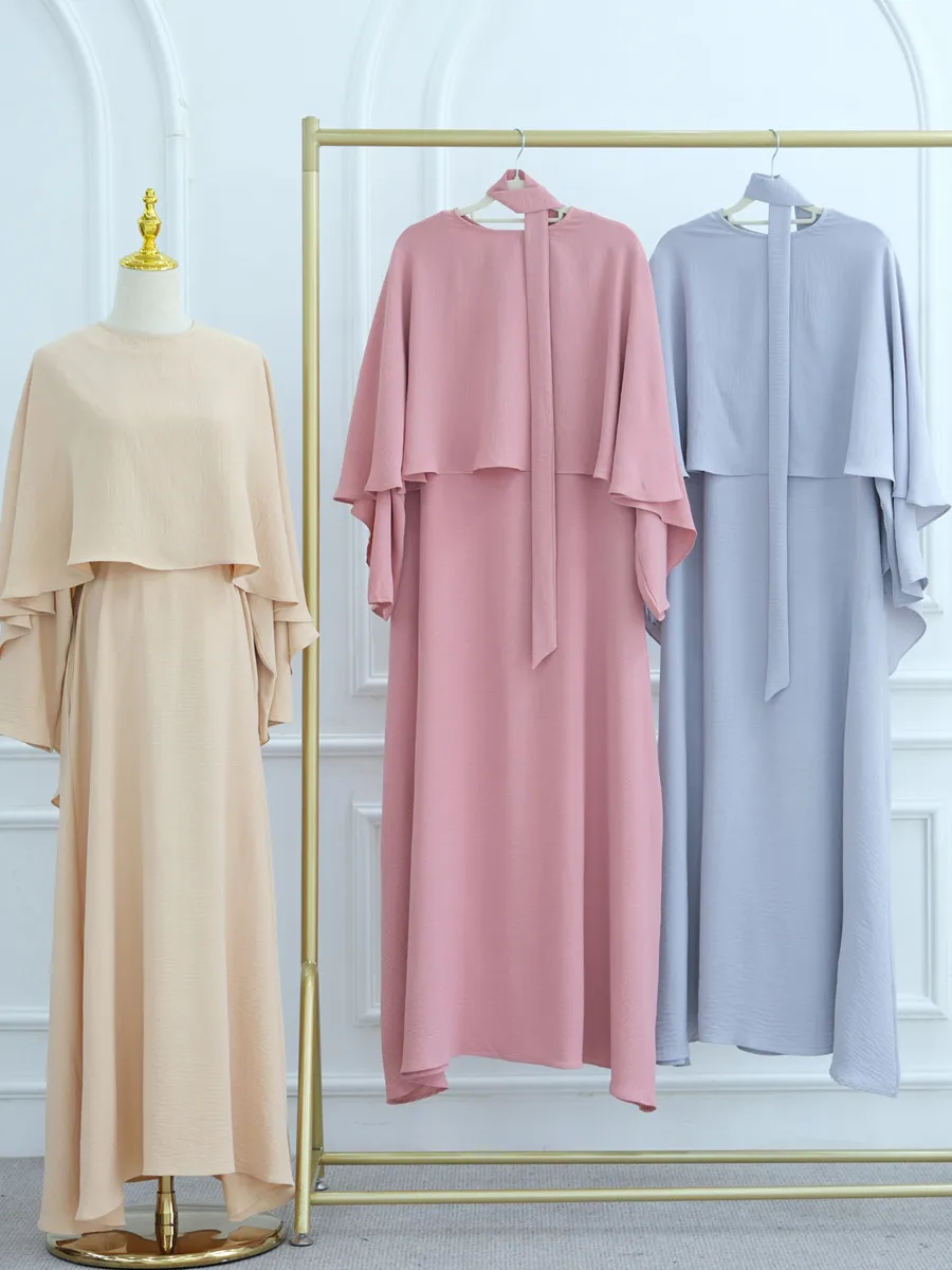 

Muslim Women Dubai Abaya Long Dress Kaftan Solid Elegant Cloak Modset Robe Two-piece Set Femme african dresses Islamic Clothing