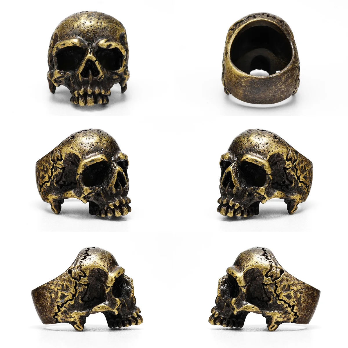 Copper Skull Men Rings Brass Women Jewelry Punk Gothic Rock Vintage Fashion Decoration Accessories Halloween Gift Wholesale