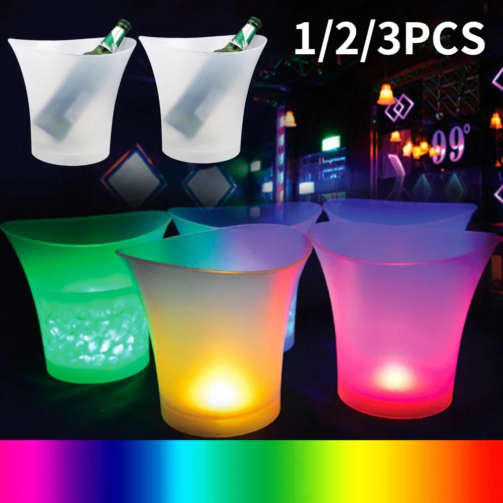 3pcs 1/2/ 5L Colorful LED Light Up Waterproof Plastic LED Bucket Ice Champagne Beer Bucket Bars Nightclubs Bars Night Party