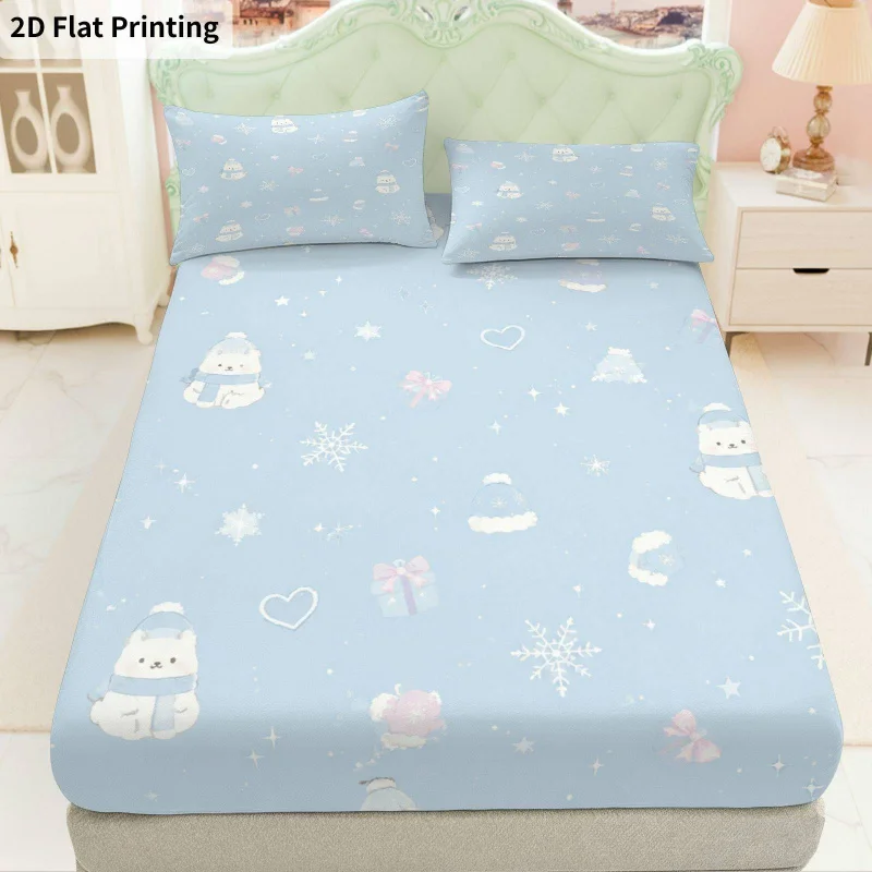 3Pcs Snowflakeswinterdreams Fitted Sheet Three Piece Set (1*Fitted Sheet + 2*Pillowcases, Coreless), Bedding Set