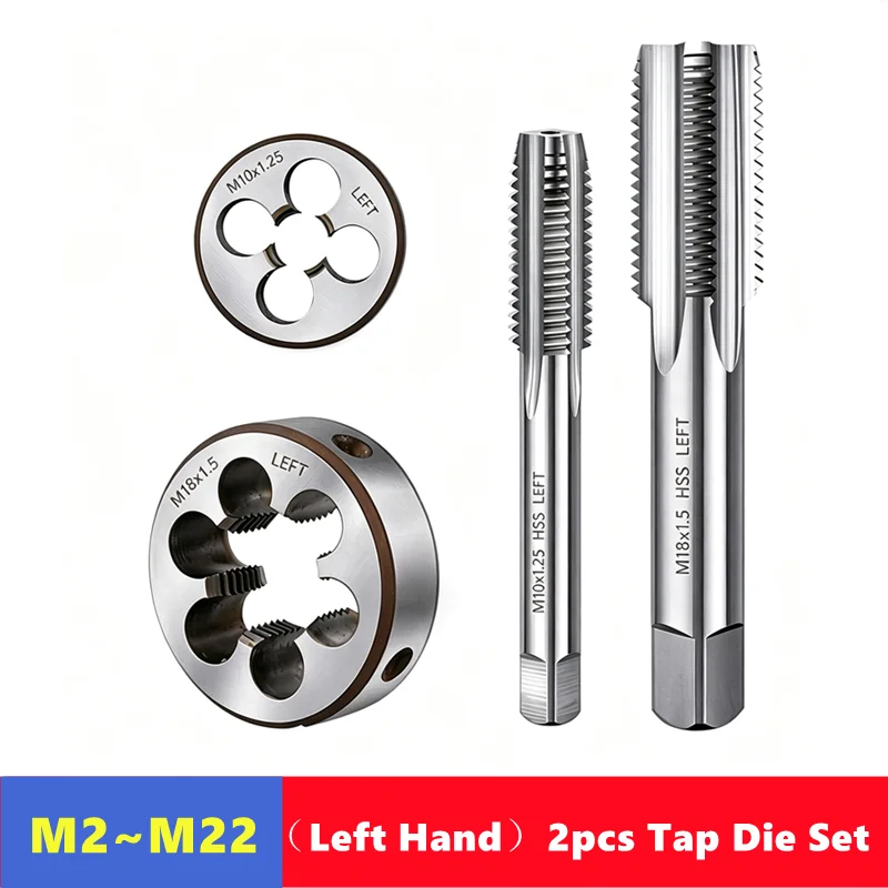 2pcs Left Hand Metric Tap Die Set M2-M22, Used for Machine Tool Internal and External Thread Tapping and Thread Repair Tools