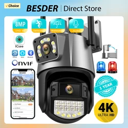 BESDER 8MP 4K PTZ Wifi Camera Three Lens with Dual Screen Multiple Ai Human Detect Wireless Outdoor Surveillance CCTV Camera