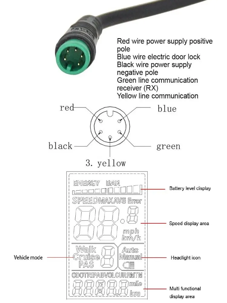 

Electric Bike LCD Display Meter 5-Pin 24V/36V/48V/60V E Scooters M5 LCD Panels Screen E-bike Bicycle Accessory