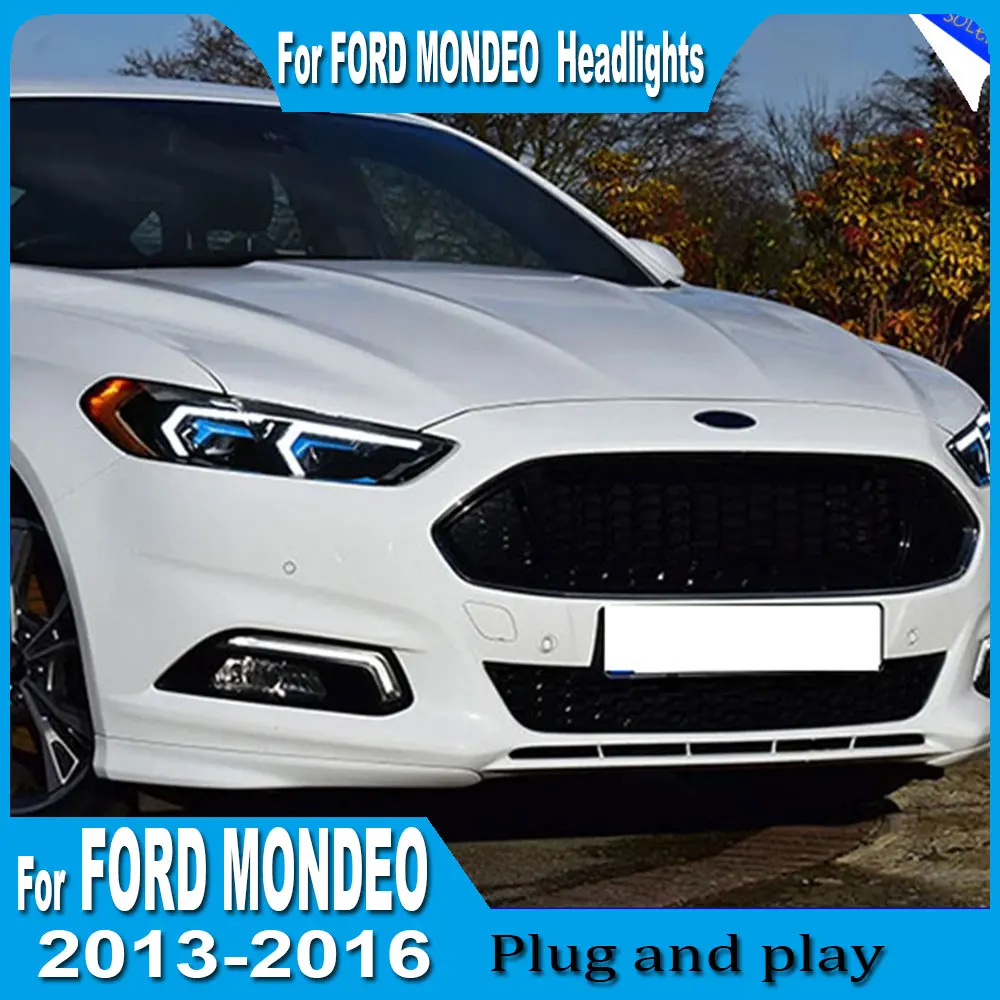 

Автомобильные фары, передние фары для Ford Fusion, фары 2013 2014 2015 2016, Mondeo, светодиодный динамический сигнал DRL, модифицированные аксессуары
