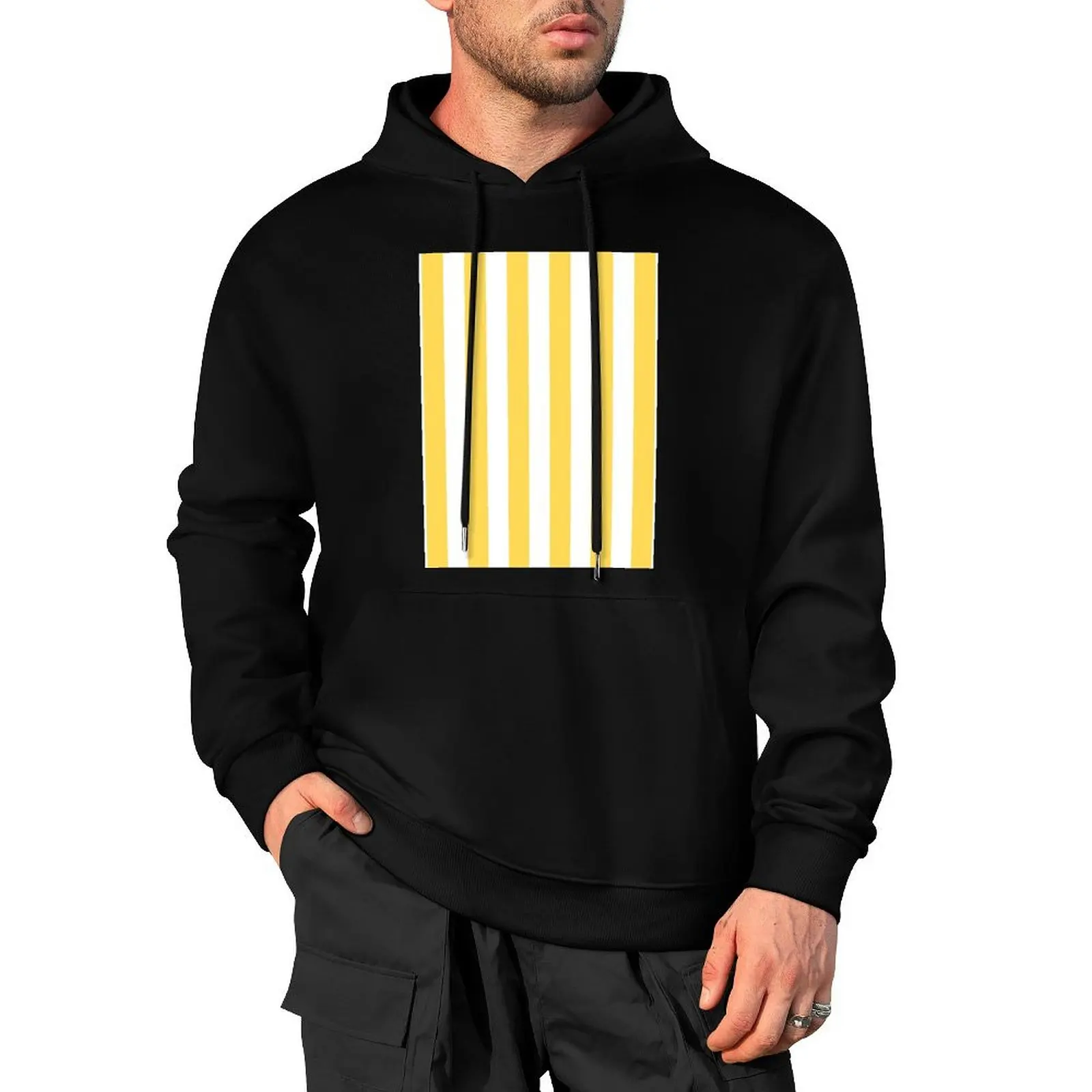 

Yellow and White Vertical Stripes Pullover Hoodie fashion men autumn clothes blouse clothes for men new in hoodies and blouses