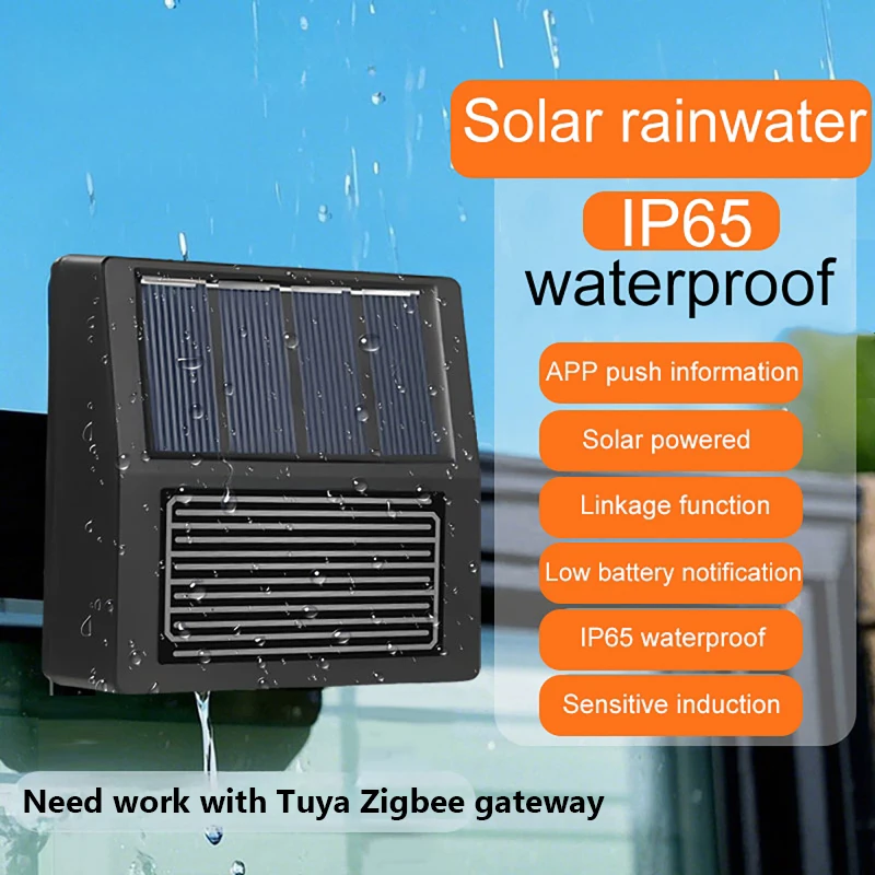 Sensore pioggia intelligente con allarme in tempo reale IP65 Controllo app wireless impermeabile Ricarica solare Sensore perdite d'acqua Rilevamento pioggia
