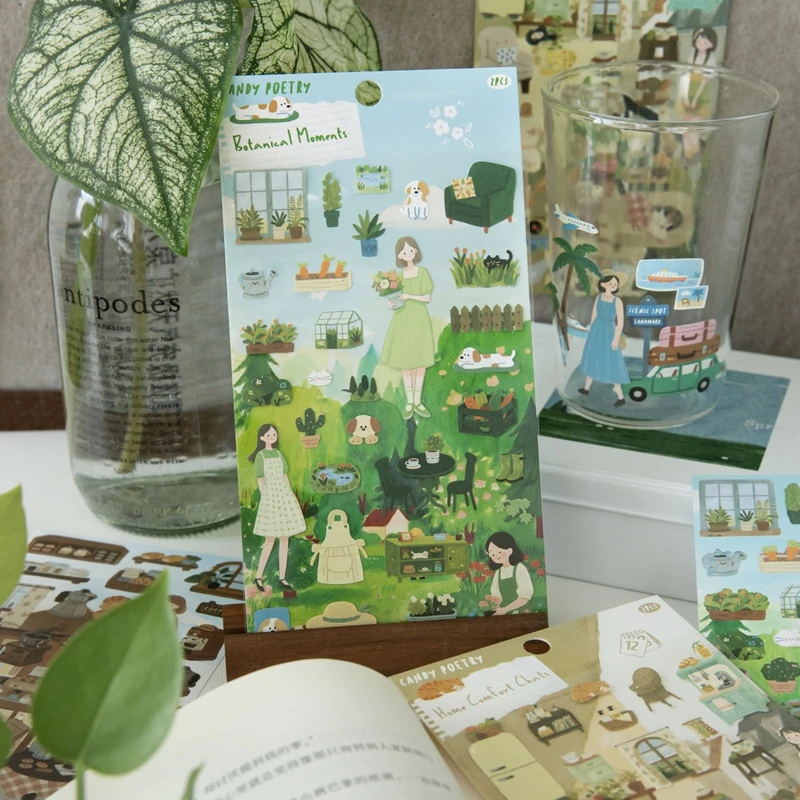 2Pcs Korean Cute Leisurely Life Sticker DIY Scrapbooking Supplies Healing Journaling Decals Planner Decor Stickers for Girls