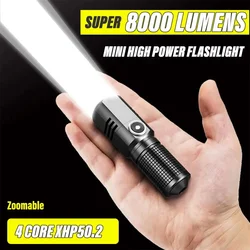 Mini Flashlight XHP50 LED USB C Rechargeable 16340 18650 Battery Flashlight 1500lm Powerful Torch Can Be Closed with One Click