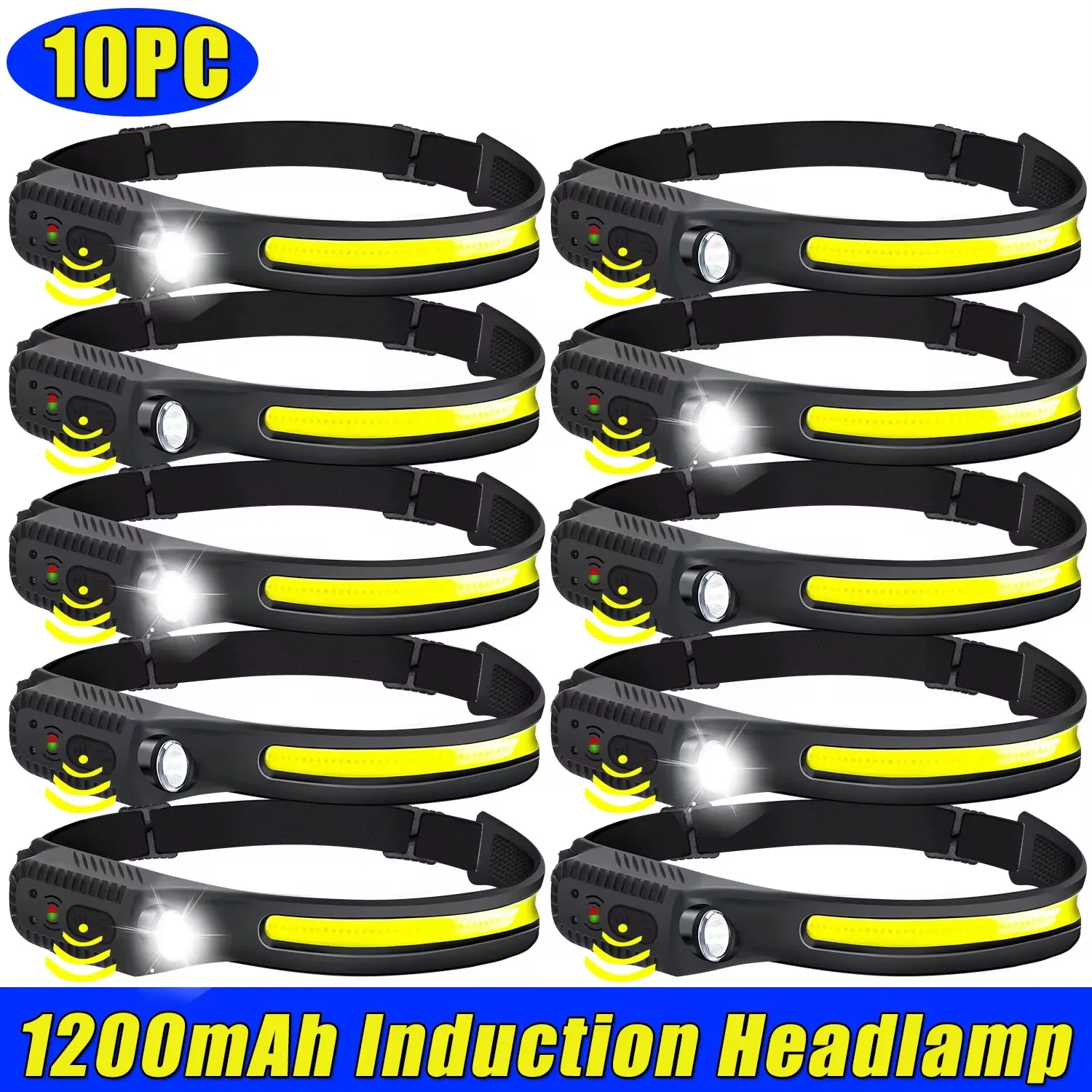 1-10PCS LED Indication Headlamp Rechargeable Head Flashlight 1200mah Built in Battery Outdoor Camping Fishing Headlight Lantern