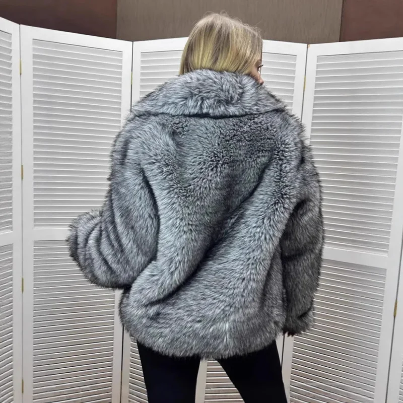 European and American Style Fur Large Lapel Faux Fur Coat Short Fashion Fox Fur Coat Fluffy Plush Coat