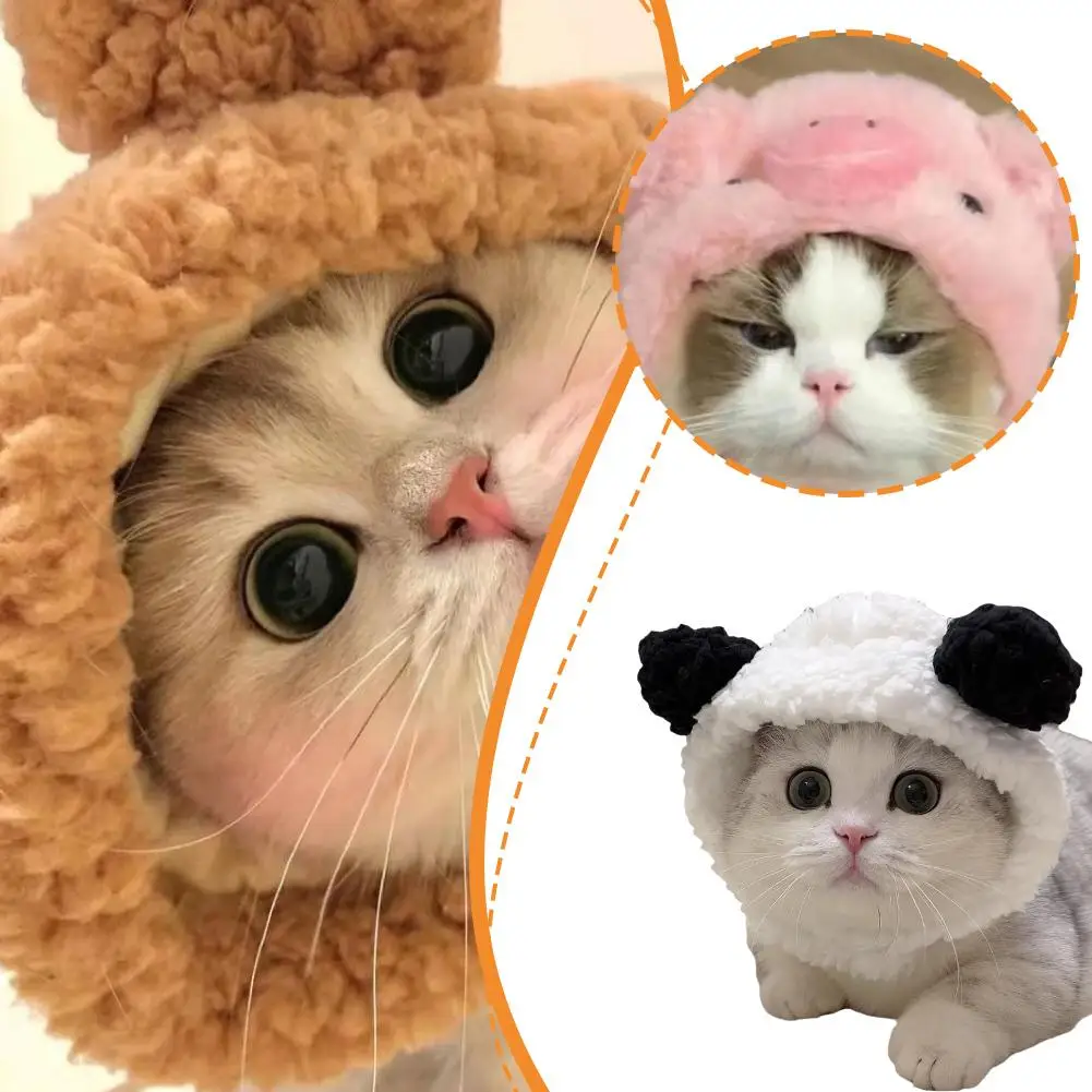 Cute Pet Headband Plush Yarn Cat Dog Cap Panda Pig Cosplay Warm Pet Costume Chick Headdress Hat Pet Supplies G7X3