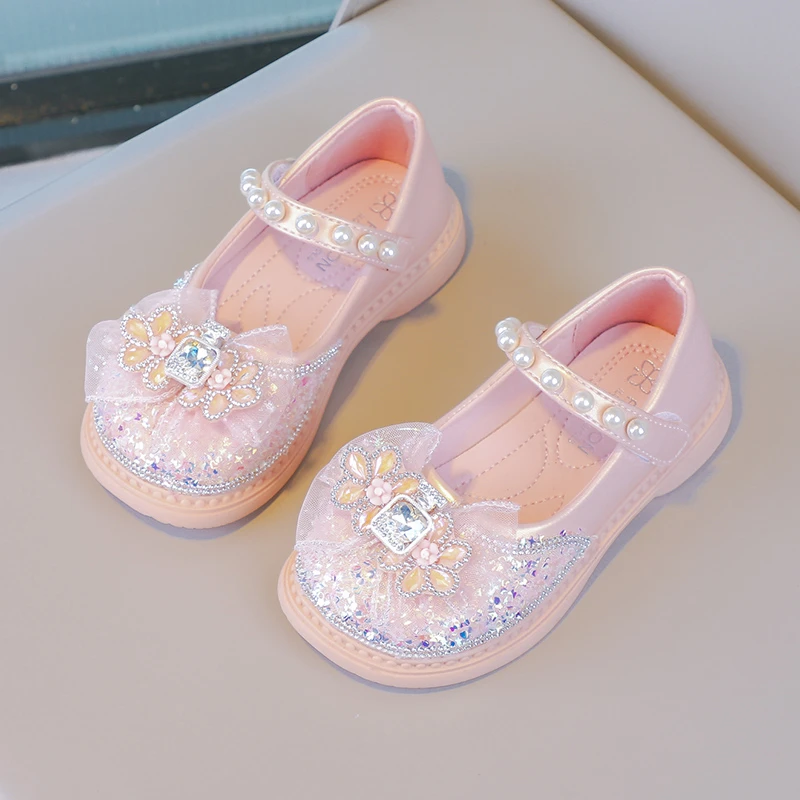 حار بيع خفيفة الوزن للأطفال مريحة القوس لينة الأحذية المسطحة الربيع والخريف أزياء الأميرة لؤلؤة أنيقة عارضة الأحذية