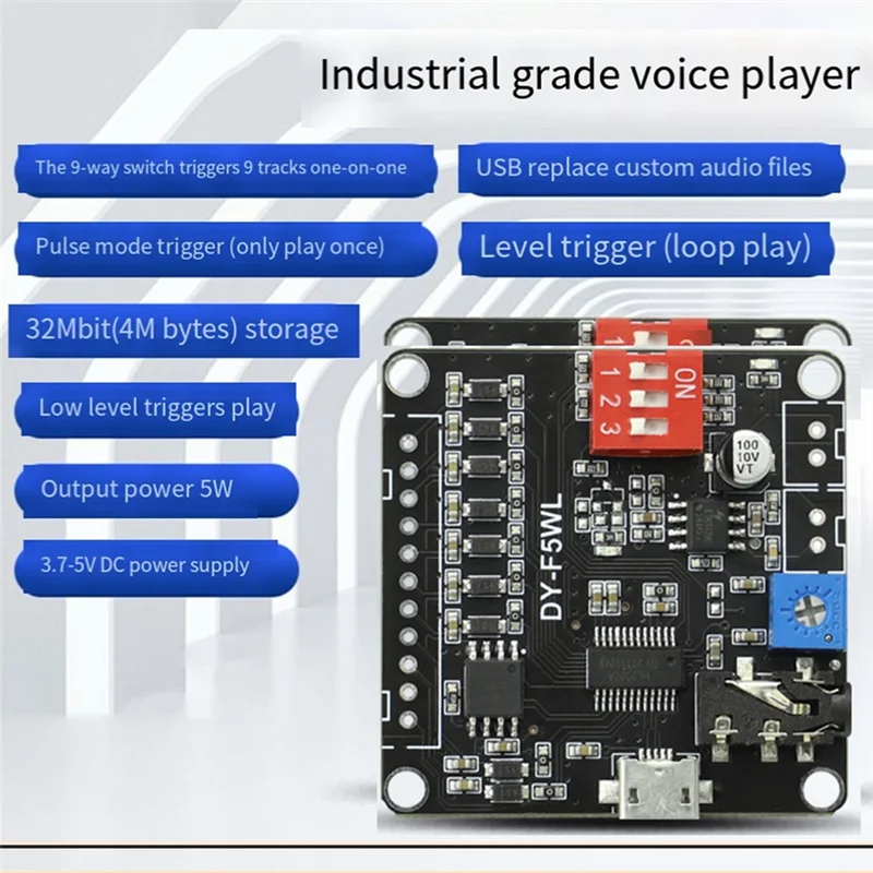 DY-F5WL 5W Voice Afspeelmodule Ondersteuning Micro-Sd Kaart Mp3 Muziekspeler Voor Arduino