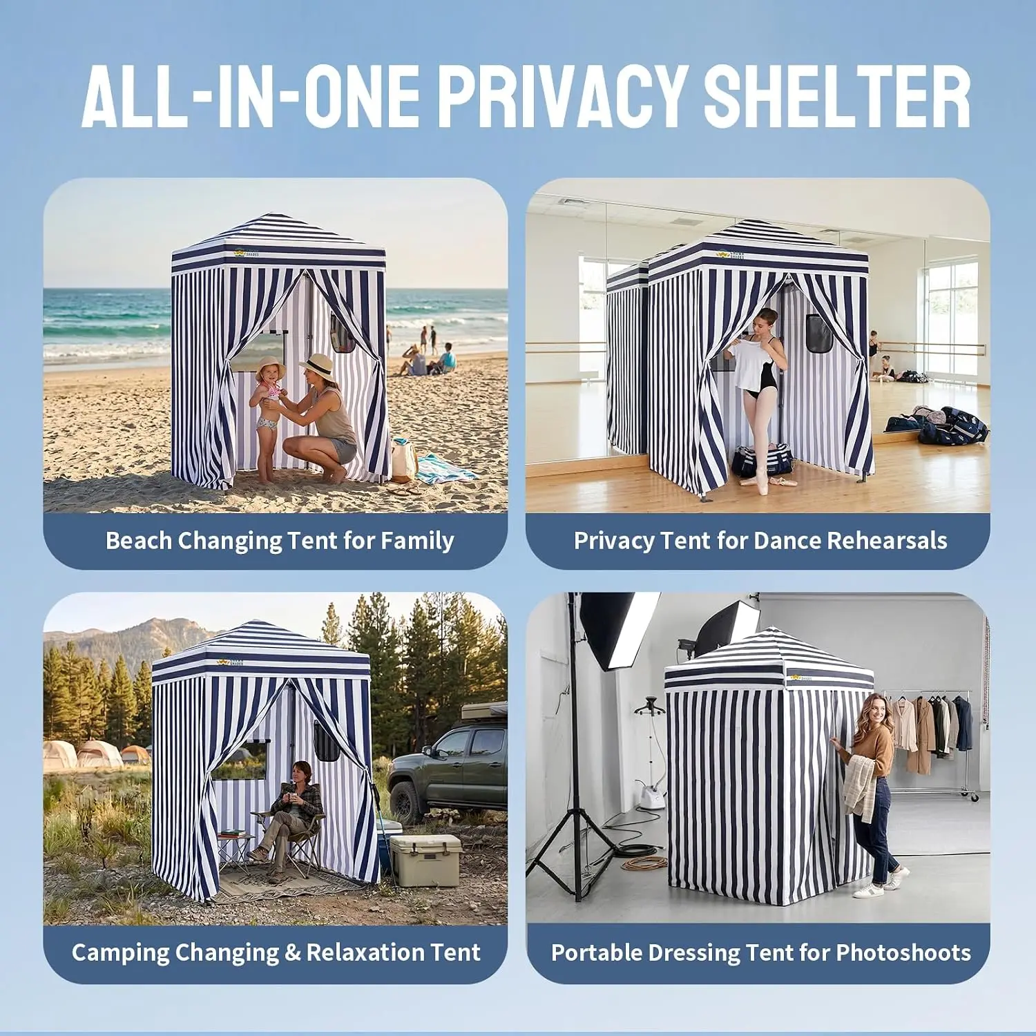 5x5 Pop Up Changing Tent, Portable Changing Room, Blue/White | Instant Privacy Tent, Patented One-Push CenterLok, 300D Water