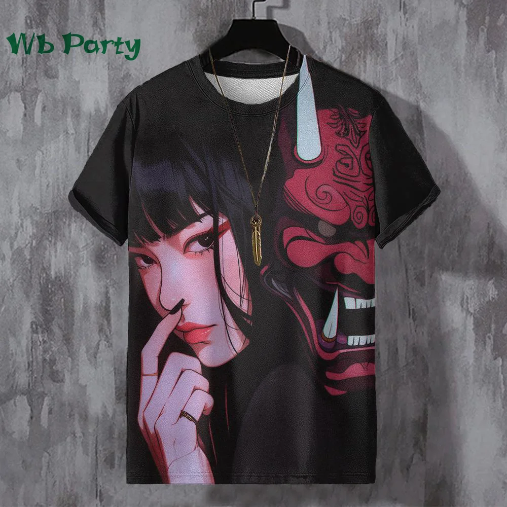 Beautiful Anime Characters Graphic T shirts Print Mens Clothing Harajuku Street Anime Print Short Sleeve Tee Oversized T-shirt