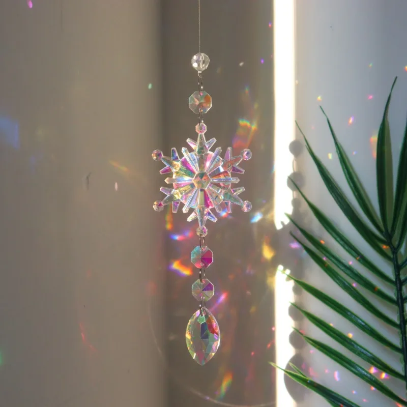 Car Pendant Decoration Christmas Ornaments Transparent Crystal Snowflakes Pendant Sun Catcher Snowflake Hanging Trim Accessories