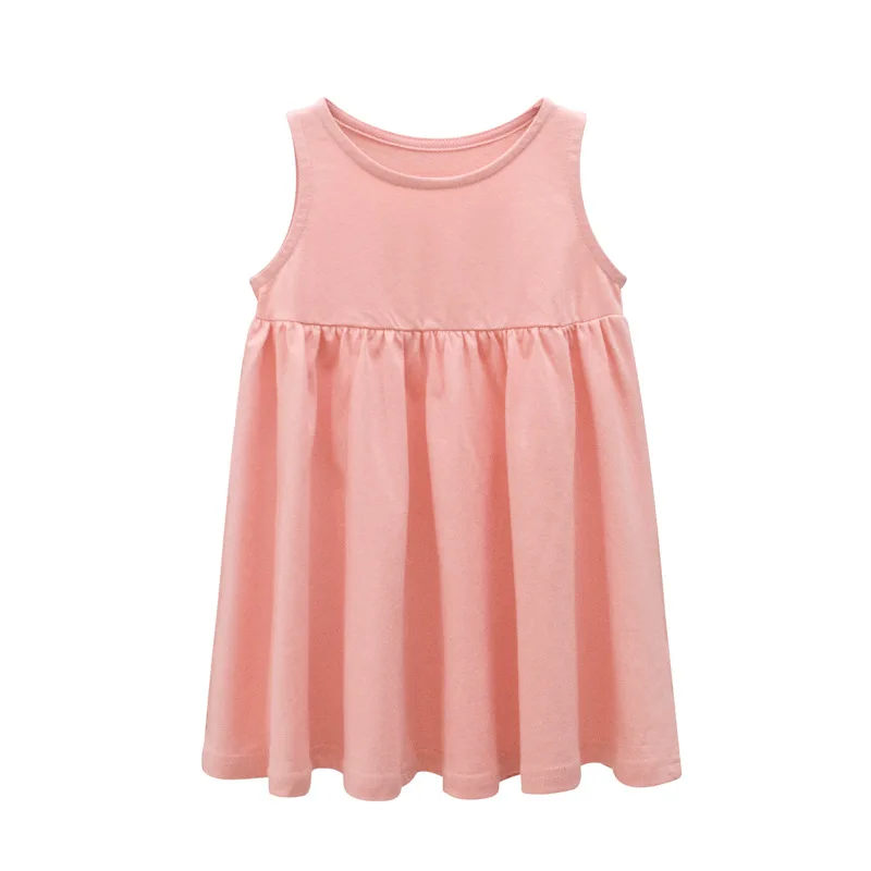 2024 Summer New Girls Dress Sleeveless Vest Strap Children\'s Clothing Solid Color Mini Slip Dress for Girl Beach Wear