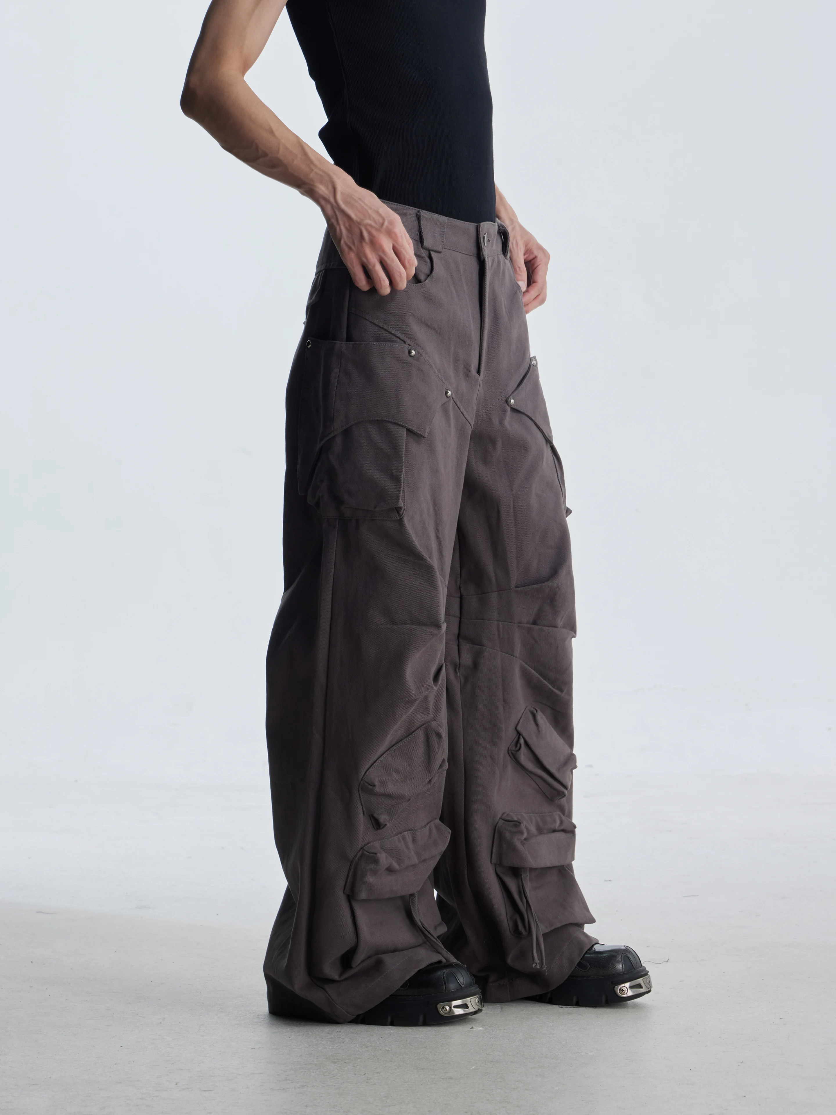 Special-Interest Design Special-Shaped Multi-Pocket Three-Dimensional Stitching Loose Straight Cargo Jeans Men and Women Fashion