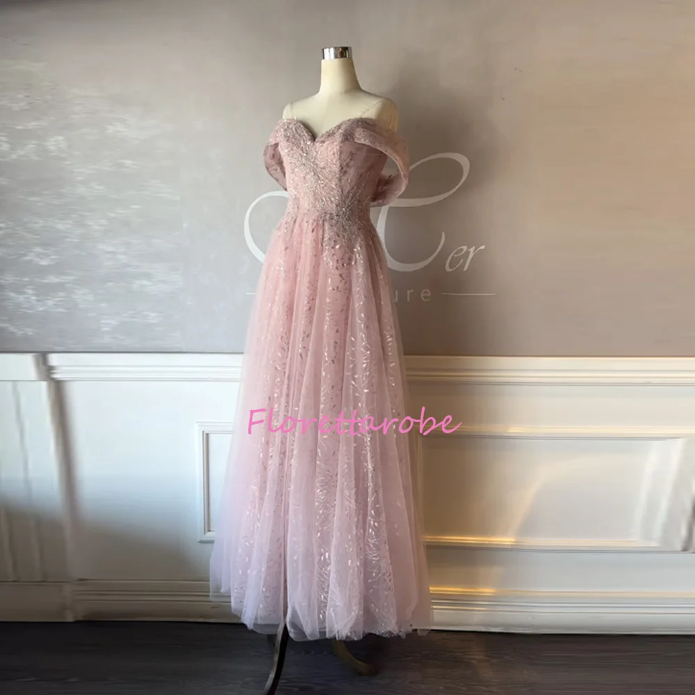 

Fascinating Evening Dresses A Line Off-the-shoulder Luxury Beads Sequins Prom Gown Vestido De Noite Custom Made
