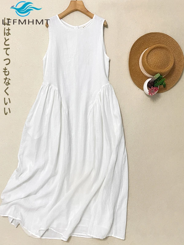 

2777 Japan Style Simple Thin Comfortable Sleeveless Dress Summer Fashion Solid Color Simple Basic Slim Female Daily Frock Female