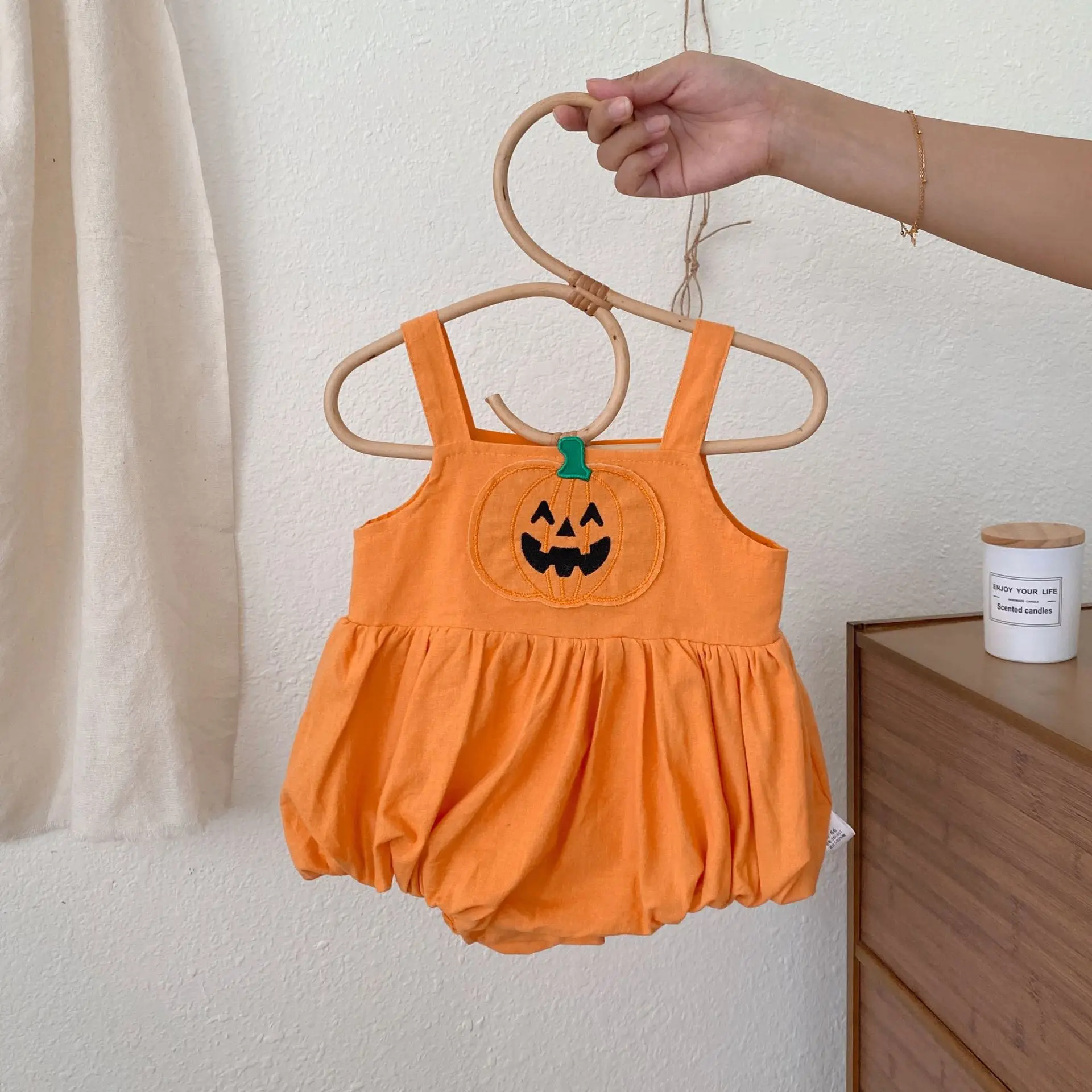 

Halloween Summer Baby Clothes, Male and Female Baby Suspender Pumpkin Jumpsuit, 2025 New Crawling Suit