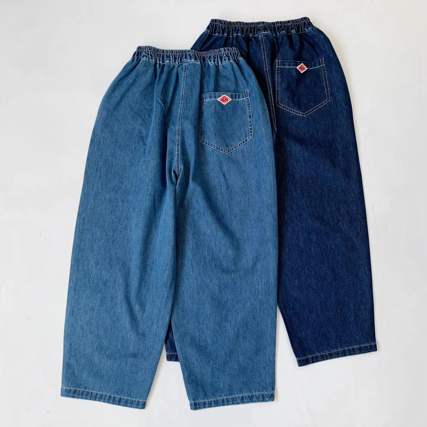 

Классические однотонные повседневные джинсы с эластичной резинкой на талии, летнее новое поступление, универсальные длинные брюки свободного покроя в японском стиле