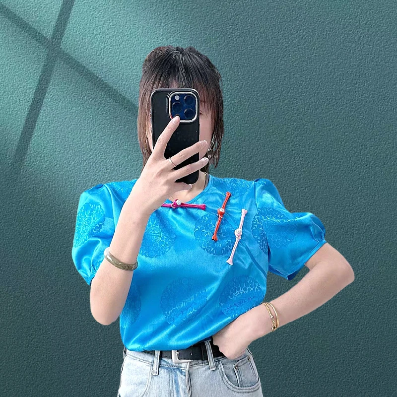 Summer 2024 Mongolian Short-Sleeved T-shirt Ethnic Style Top Thin Crew Neck Blouse Daily Casual Clothes