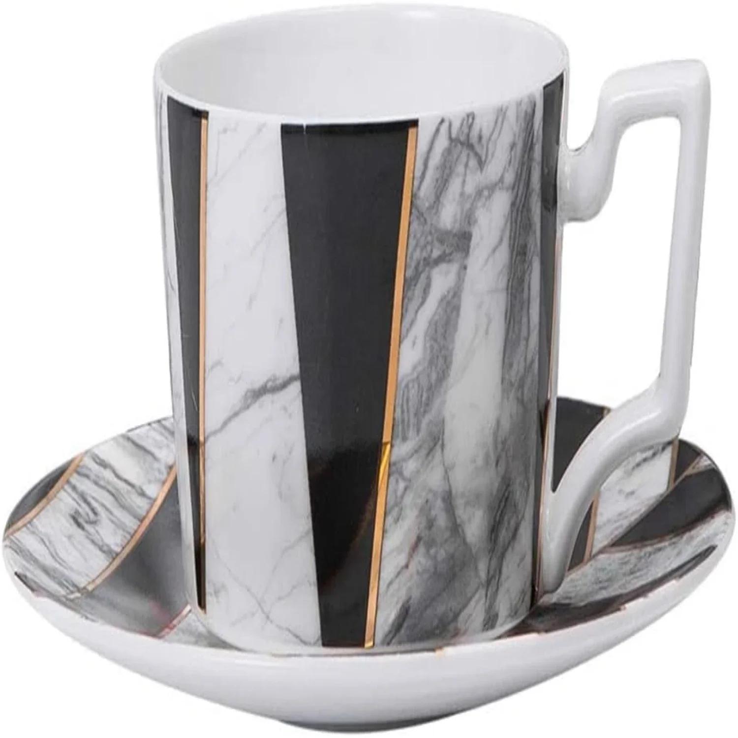 

phoria Marble Ceramic Coffee Mug Set with Saucer - Portable Handle, Modern Kitchen Must-Have, Exquisite Luxury for Daily Routine